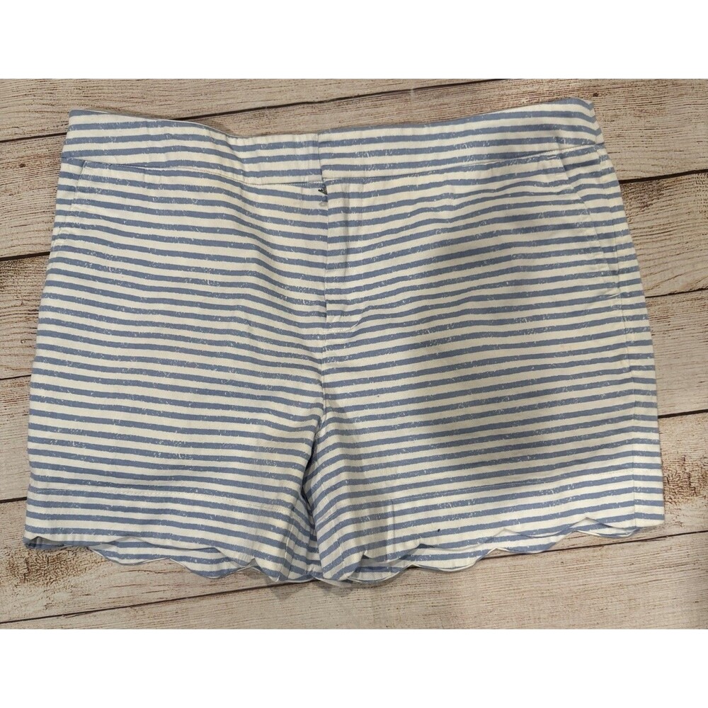 Kenar Chino Scalloped Hem Shorts Women's Size 6 Blue Striped Boho Preppy